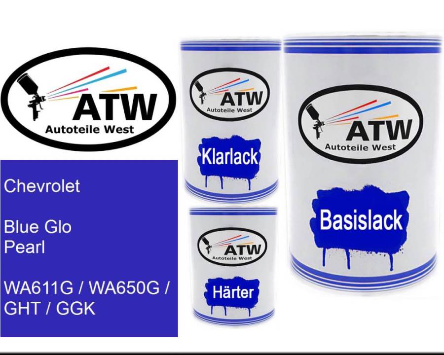 Chevrolet, Blue Glo Pearl, WA611G / WA650G / GHT / GGK: 500ml Lackdose + 500ml Klarlack + 250ml Härter - Set, von ATW Autoteile West.